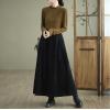 imagechouyatou Womens Fall Winter Tie Knot Elastic High Waist A Line Corduroy Long Midi Skirt with PocketsBlack