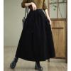 imagechouyatou Womens Fall Winter Tie Knot Elastic High Waist A Line Corduroy Long Midi Skirt with PocketsBlack