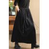 imagechouyatou Womens Fall Winter Tie Knot Elastic High Waist A Line Corduroy Long Midi Skirt with PocketsBlack