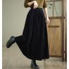 imagechouyatou Womens Fall Winter Tie Knot Elastic High Waist A Line Corduroy Long Midi Skirt with PocketsBlack
