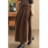 imagechouyatou Womens Fall Winter Tie Knot Elastic High Waist A Line Corduroy Long Midi Skirt with PocketsBrown