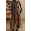 imagechouyatou Womens Fall Winter Tie Knot Elastic High Waist A Line Corduroy Long Midi Skirt with PocketsBrown