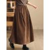 imagechouyatou Womens Fall Winter Tie Knot Elastic High Waist A Line Corduroy Long Midi Skirt with PocketsBrown