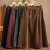 imagechouyatou Womens Fall Winter Tie Knot Elastic High Waist A Line Corduroy Long Midi Skirt with PocketsBrown