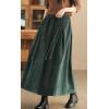imagechouyatou Womens Fall Winter Tie Knot Elastic High Waist A Line Corduroy Long Midi Skirt with PocketsGreen