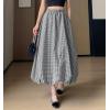imagechouyatou Womens Retro Plaid Bubble Puffy Skirt High Elastic Waist A Line Swing Midi Long Skirt with PocketsPlaid Black