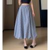 imagechouyatou Womens Retro Plaid Bubble Puffy Skirt High Elastic Waist A Line Swing Midi Long Skirt with PocketsPlaid Navy