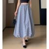 imagechouyatou Womens Retro Plaid Bubble Puffy Skirt High Elastic Waist A Line Swing Midi Long Skirt with PocketsPlaid Navy