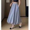 imagechouyatou Womens Retro Plaid Bubble Puffy Skirt High Elastic Waist A Line Swing Midi Long Skirt with PocketsPlaid Navy