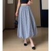imagechouyatou Womens Retro Plaid Bubble Puffy Skirt High Elastic Waist A Line Swing Midi Long Skirt with PocketsPlaid Navy