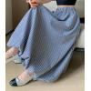 imagechouyatou Womens Retro Plaid Bubble Puffy Skirt High Elastic Waist A Line Swing Midi Long Skirt with PocketsPlaid Navy
