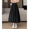 imagechouyatou Womens Retro Plaid Bubble Puffy Skirt High Elastic Waist A Line Swing Midi Long Skirt with PocketsSolid Black