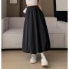 imagechouyatou Womens Retro Plaid Bubble Puffy Skirt High Elastic Waist A Line Swing Midi Long Skirt with PocketsSolid Black