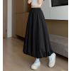 imagechouyatou Womens Retro Plaid Bubble Puffy Skirt High Elastic Waist A Line Swing Midi Long Skirt with PocketsSolid Black