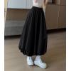 imagechouyatou Womens Retro Plaid Bubble Puffy Skirt High Elastic Waist A Line Swing Midi Long Skirt with PocketsSolid Black