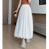 imagechouyatou Womens Retro Plaid Bubble Puffy Skirt High Elastic Waist A Line Swing Midi Long Skirt with PocketsSolid White