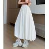 imagechouyatou Womens Retro Plaid Bubble Puffy Skirt High Elastic Waist A Line Swing Midi Long Skirt with PocketsSolid White