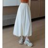 imagechouyatou Womens Retro Plaid Bubble Puffy Skirt High Elastic Waist A Line Swing Midi Long Skirt with PocketsSolid White