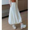 imagechouyatou Womens Retro Plaid Bubble Puffy Skirt High Elastic Waist A Line Swing Midi Long Skirt with PocketsSolid White
