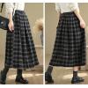 imagechouyatou Womens Retro Plaid Checkered Wool Skirt High Elastic Waist ALine Pleated Midi Long SkirtBlack