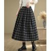 imagechouyatou Womens Retro Plaid Checkered Wool Skirt High Elastic Waist ALine Pleated Midi Long SkirtBlack