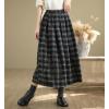 imagechouyatou Womens Retro Plaid Checkered Wool Skirt High Elastic Waist ALine Pleated Midi Long SkirtBlack