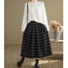 imagechouyatou Womens Retro Plaid Checkered Wool Skirt High Elastic Waist ALine Pleated Midi Long SkirtBlack
