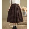 imagechouyatou Womens Retro Plaid Checkered Wool Skirt High Elastic Waist ALine Pleated Midi Long SkirtCoffee
