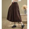 imagechouyatou Womens Retro Plaid Checkered Wool Skirt High Elastic Waist ALine Pleated Midi Long SkirtCoffee
