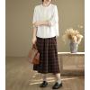imagechouyatou Womens Retro Plaid Checkered Wool Skirt High Elastic Waist ALine Pleated Midi Long SkirtCoffee