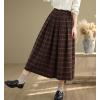 imagechouyatou Womens Retro Plaid Checkered Wool Skirt High Elastic Waist ALine Pleated Midi Long SkirtCoffee