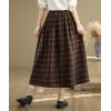 imagechouyatou Womens Retro Plaid Checkered Wool Skirt High Elastic Waist ALine Pleated Midi Long SkirtCoffee