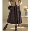 imagechouyatou Womens Retro Plaid Checkered Wool Skirt High Elastic Waist ALine Pleated Midi Long SkirtRed