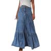 imagechouyatou Womens 2025 Casual ALine Tiered Maxi Jean Skirt Flowy Swing Pleated Boho Long Denim SkirtBlue