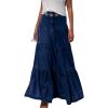 imagechouyatou Womens 2025 Casual ALine Tiered Maxi Jean Skirt Flowy Swing Pleated Boho Long Denim SkirtDark Blue