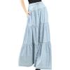 imagechouyatou Womens 2025 Casual ALine Tiered Maxi Jean Skirt Flowy Swing Pleated Boho Long Denim SkirtLight Blue