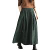imagechouyatou Womens Fall Winter Tie Knot Elastic High Waist A Line Corduroy Long Midi Skirt with PocketsGreen