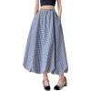 imagechouyatou Womens Retro Plaid Bubble Puffy Skirt High Elastic Waist A Line Swing Midi Long Skirt with PocketsPlaid Navy