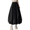 imagechouyatou Womens Retro Plaid Bubble Puffy Skirt High Elastic Waist A Line Swing Midi Long Skirt with PocketsSolid Black