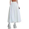 imagechouyatou Womens Retro Plaid Bubble Puffy Skirt High Elastic Waist A Line Swing Midi Long Skirt with PocketsSolid White