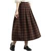 imagechouyatou Womens Retro Plaid Checkered Wool Skirt High Elastic Waist ALine Pleated Midi Long SkirtCoffee