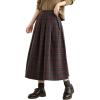 imagechouyatou Womens Retro Plaid Checkered Wool Skirt High Elastic Waist ALine Pleated Midi Long SkirtRed