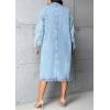 imagechouyatou Women Casual Distressed Button Down Midi Long Denim Jacket Spring Fall Jean Trench Coat OvercoatBlue