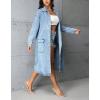 imagechouyatou Women Casual Distressed Button Down Midi Long Denim Jacket Spring Fall Jean Trench Coat OvercoatBlue