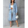 imagechouyatou Women Casual Distressed Button Down Midi Long Denim Jacket Spring Fall Jean Trench Coat OvercoatBlue