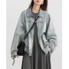 imagechouyatou Womens 2025 Fall Trendy Jean Jacket Zip Up Spring Y2K Distressed Oversized Denim Jacket CoatLight Blue