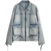 imagechouyatou Womens 2025 Fall Trendy Jean Jacket Zip Up Spring Y2K Distressed Oversized Denim Jacket CoatLight Blue