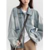 imagechouyatou Womens 2025 Fall Trendy Jean Jacket Zip Up Spring Y2K Distressed Oversized Denim Jacket CoatLight Blue
