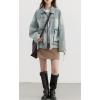 imagechouyatou Womens 2025 Fall Trendy Jean Jacket Zip Up Spring Y2K Distressed Oversized Denim Jacket CoatLight Blue