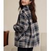 imagechouyatou Womens Business Casual Wool Blazer Jacket Coat Notched Collar Double Breasted Plaid Pea CoatDark Blue
